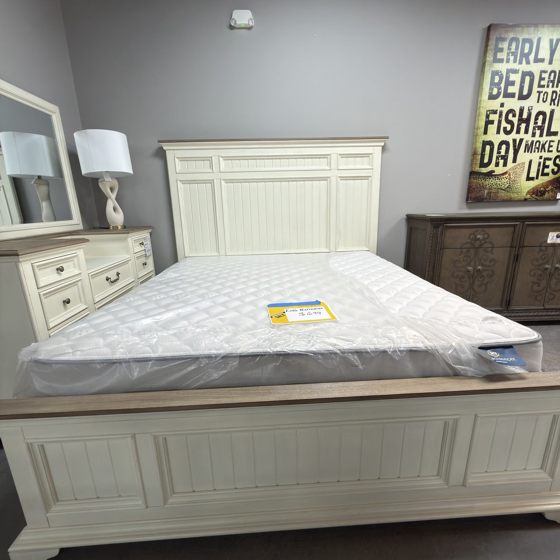 Lunar Plank Kind Bed, Dresser, Mirror