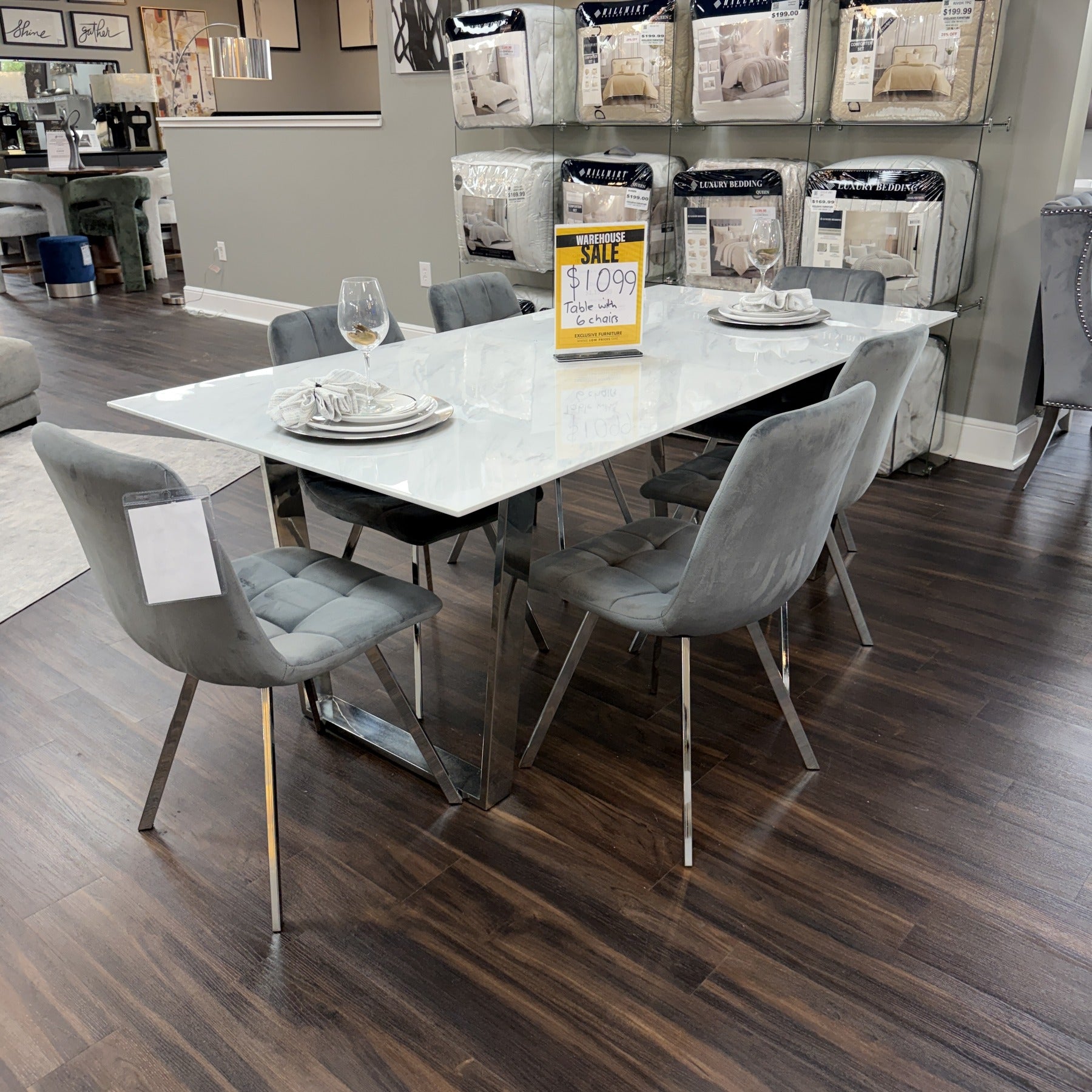 Polaris Velvet Dining Table & 6 Chairs