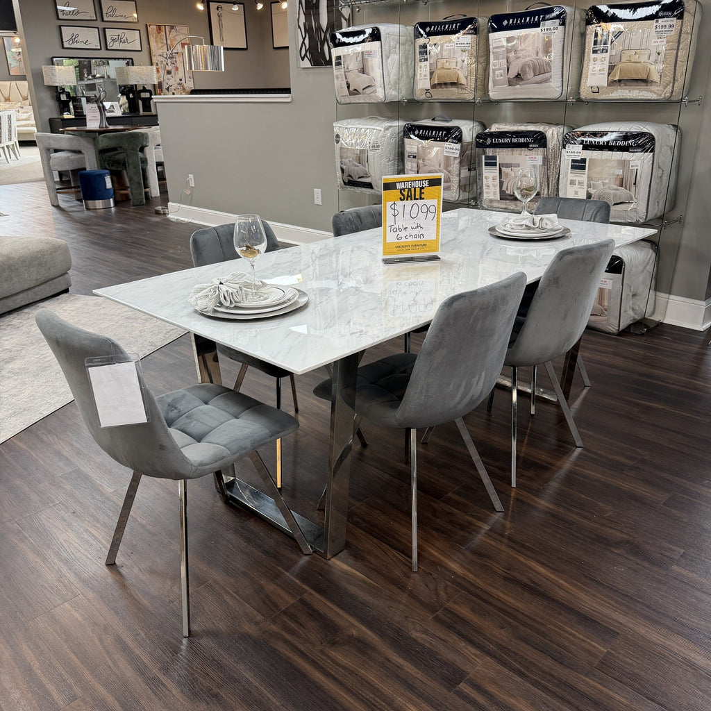 Polaris Velvet Dining Table & 6 Chairs