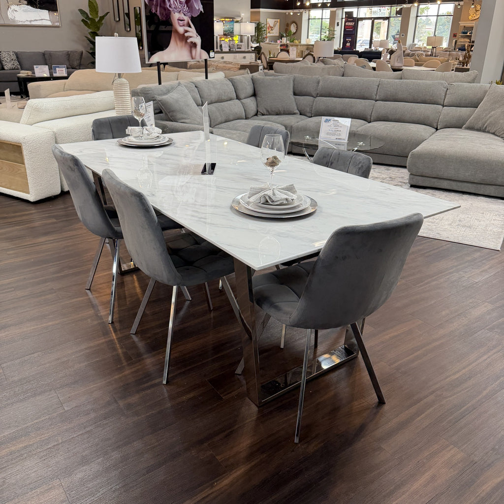 Polaris Velvet Dining Table & 6 Chairs