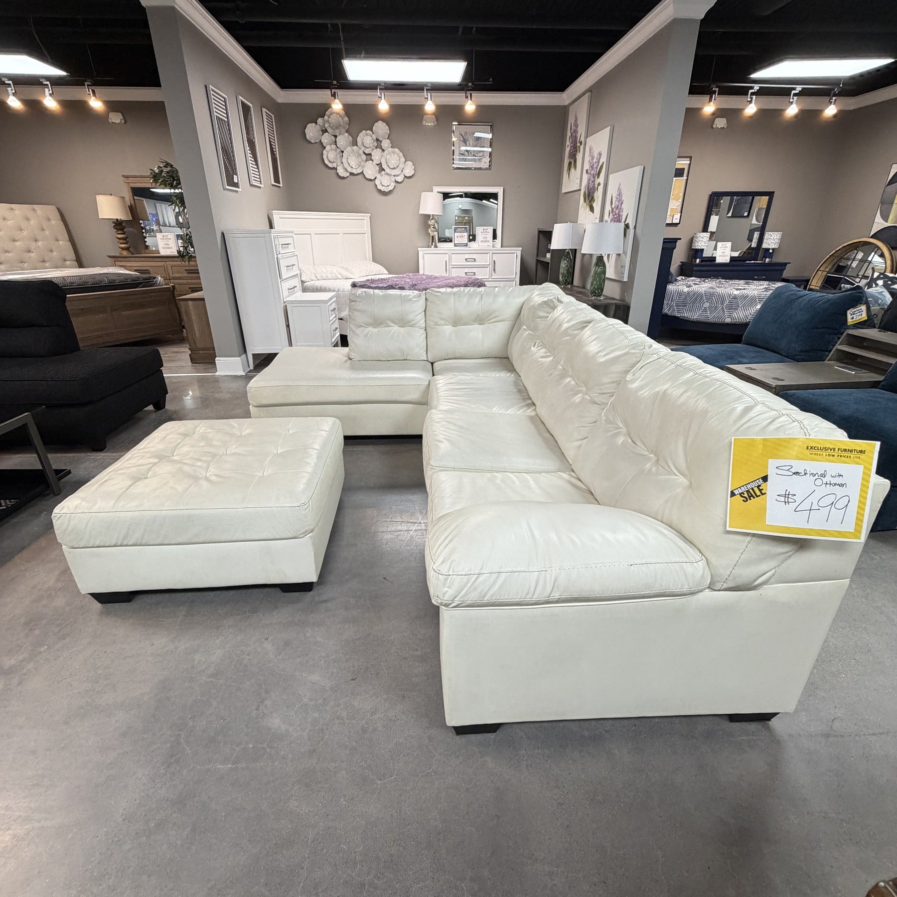 Aspen Polar White Sectional & Ottoman